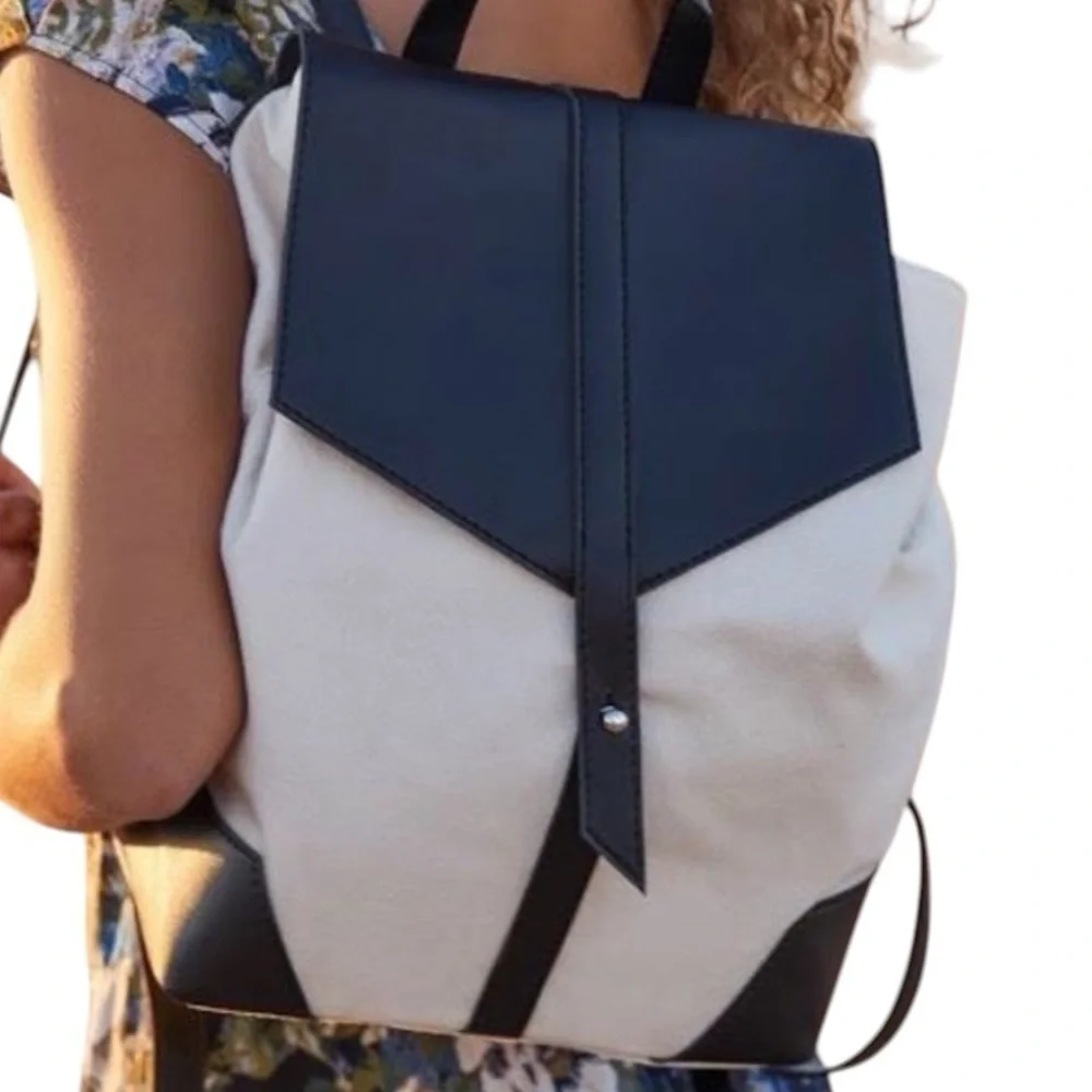 DEUX LUX OFF-WHITE CANVAS VEGAN BLACK LEATHER BACKPACK
